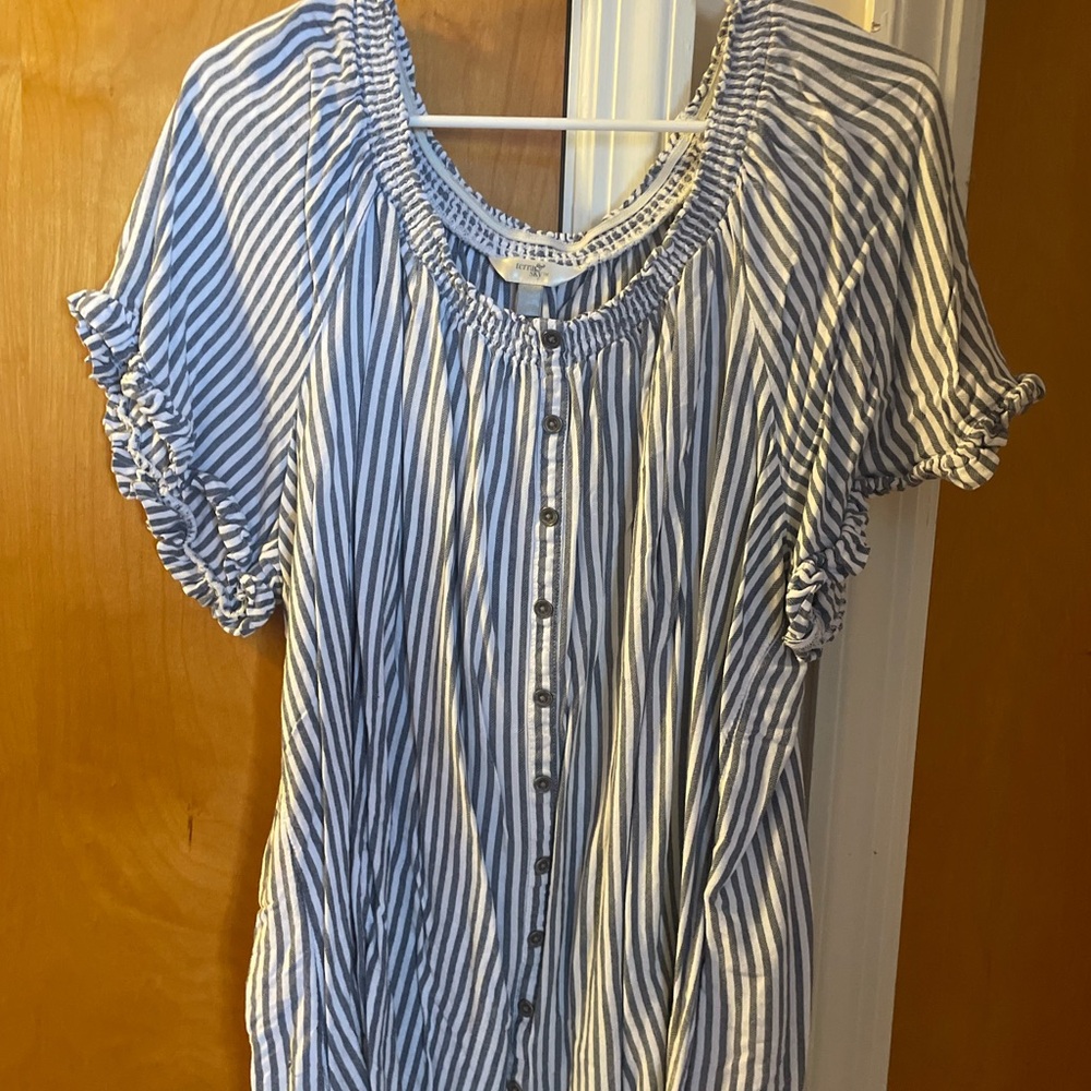 Terra & Sky Navy and White Striped Ruffle Blouse